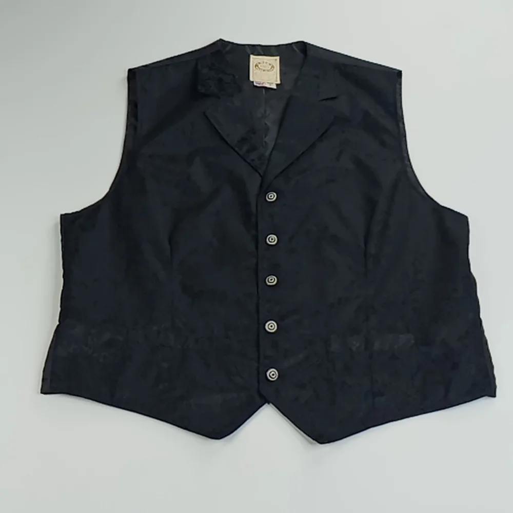 WAH MAKER Frontier Men's Black Single Breasted Tooled Silk Vest Size Large